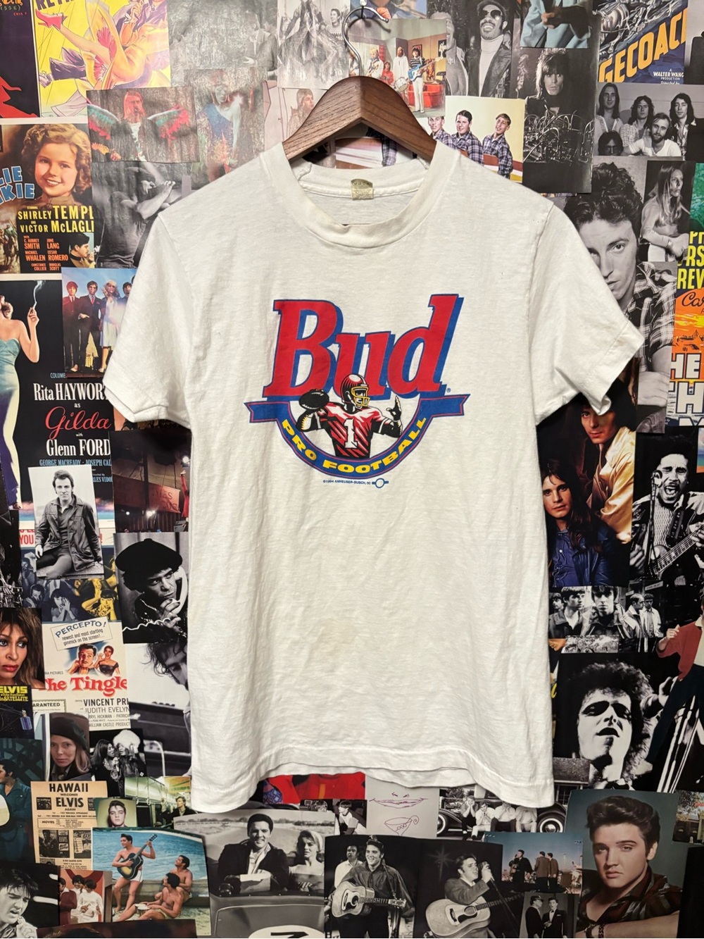 Screen Stars White Bud Pro Football Graphic Tee with Red & Blue Logo